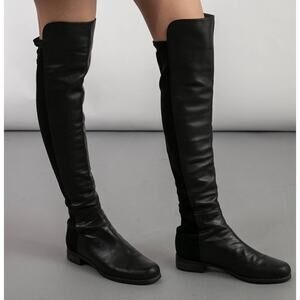 Stuart Weitzman 5050 Black Leather Over Knee Boots Low Heel Size 8.5